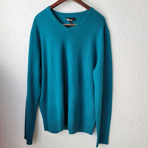 NWOT The Commons Men XL Peacock Green 100% Cashmere V Neck Sweater Knit Classic